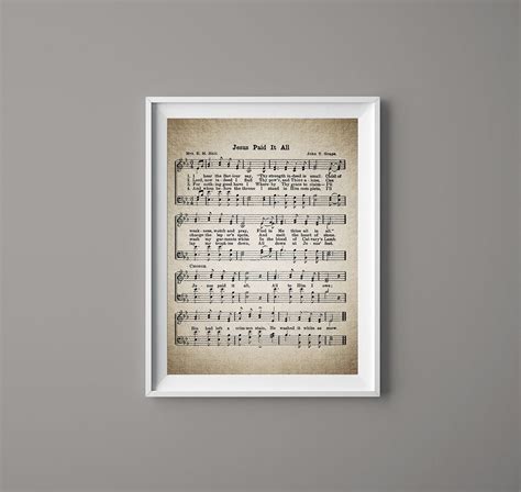 Jesus Paid It All Hymn Print Sheet Music Art Hymn Art | Etsy