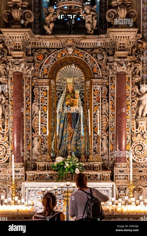 People Lighting Candles In Monreale Cathedral Palermo Sicily Italy