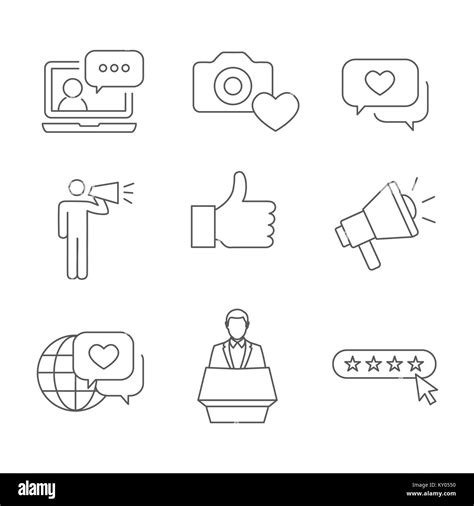 Brand Ambassador Thin Line Outline Icon Set W Megaphone Influencer