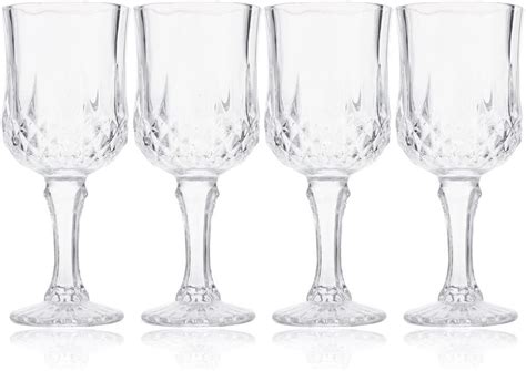 Upkoch Crystal Wine Glasses 4pcs Embossed Wine Glass Diamond Wine Goblet Stem