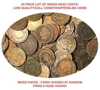 25 COIN LOT Indian Head Cent Pennies POOR CULLS JUNK PROBLEM