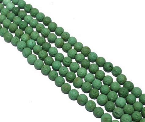 Dark Sea Green Circular Natural Stone Lava Beads 8 Mm सटन बड TDC