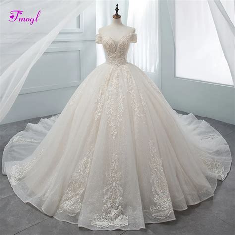 Fmogl Gorgeous Appliques Chapel Train Ball Gown Wedding Dress 2019