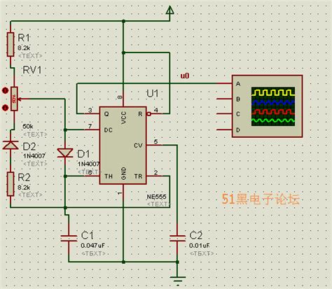 555多谐震荡电路可调占空比，方波发生器proteus仿真 模拟数字电子技术