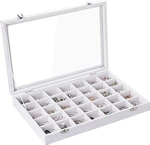 Frebeauty Velvet Jewelry Tray Grid Jewelry Organizer With Clear Lid