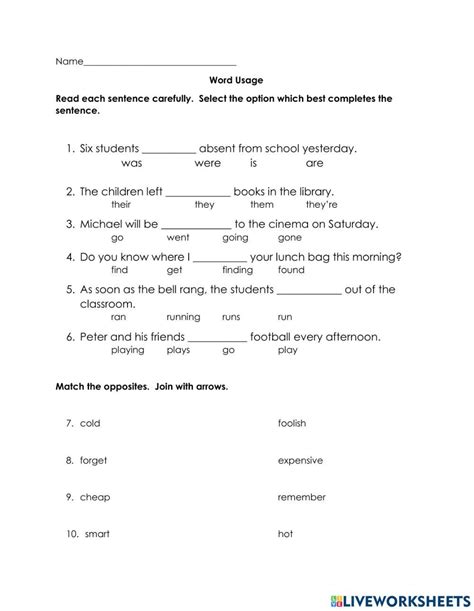 Word Usage Worksheet Live Worksheets Worksheets Library