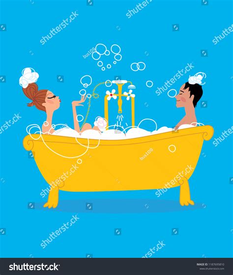 Man Woman Taking Bath Vintage Style Stock Vector Royalty Free 1187695810 Shutterstock