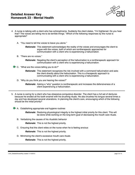 Solution Ati Mental Health Detailed Answer Key Studypool