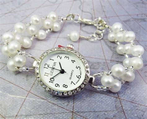 Beaded Bracelet Watch White Freshwater Pearl Bracelet Watch In Silver