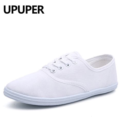 Women Canvas Shoes Lace Up Casual Vulcanize Shoes Woman Flats White