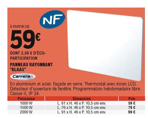 Offre Panneau Rayonnant Klaas Carrera Chez ELeclerc Brico