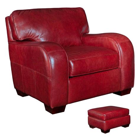 Shop Broyhill Melanie Red Leather Chair Ottoman Set Free Shipping