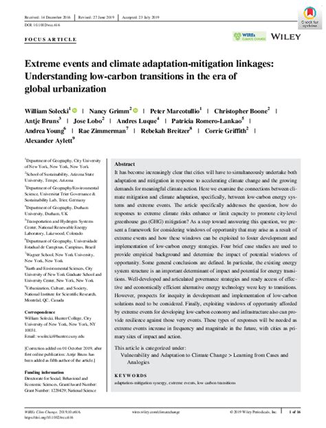 Pdf Extreme Events And Climate Adaptation‐mitigation Linkages