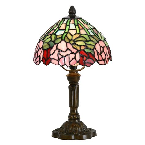 5LL 6161 Lampe de table Tiffany Ø 21x39 cm Vert Rose Verre Fleurs Lampe