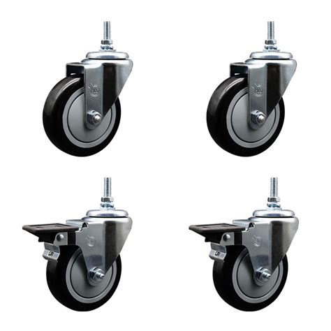 Polyurethane Swivel Threaded Stem Caster Set Of 4 W4 X 125 Black