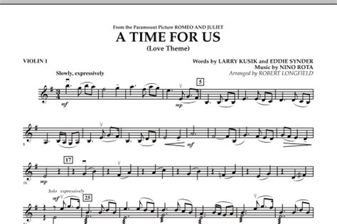 A Time For Us Love Theme Violin 1 By Robert Longfield Sheet Music For Orchestra At Sheet