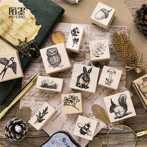 Forest Animal Series Wood Stamp Owl Squirrel Wooden Rubber Stamps For