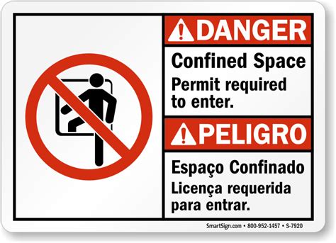 Bilingual Danger Confined Space Permit Required Sign