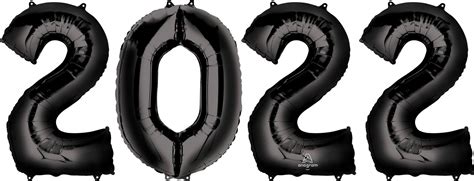 "2022" Numbers Satin Number Bunch Foil Balloon, Black, 34-in, 4-pk, Helium Inflation & Ribbon ...