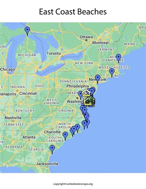 East Coast Beaches Map | Map of East Coast Beaches