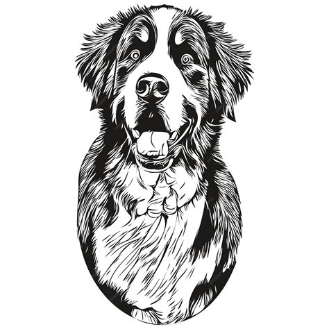 Premium Vector | Bernese mountain dog logo hand drawn line art vector drawing black and white
