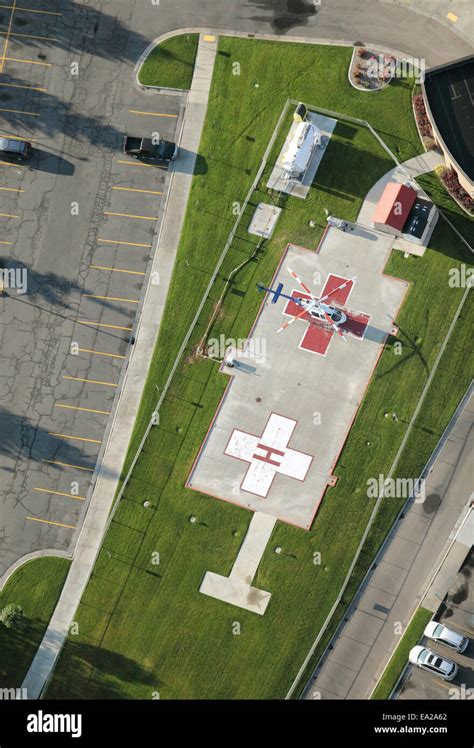 A Helicopter Pad For Medical Emergency Flights To A Modern Hospital