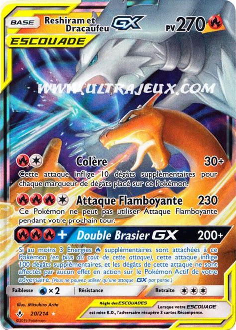 UltraJeux Reshiram Dracaufeu GX Escouade 20 214 Carte Pokémon