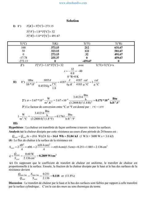 Solution Transfert Thermique Exercices Et Examen Corrig S Studypool