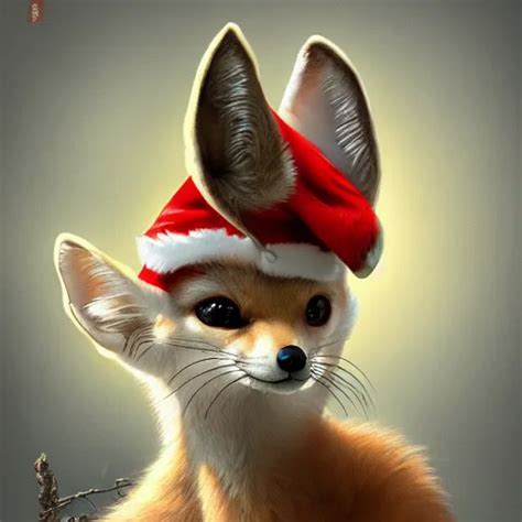 Portrait Fennec Fox Animal Wearing A Santa Hat On Stable Diffusion