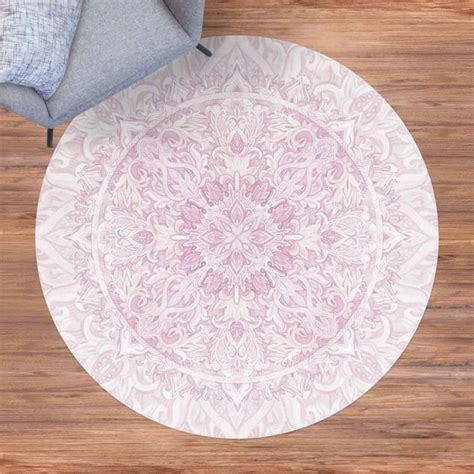 Runder Vinyl Teppich Mandala Aquarell Ornament Rosa