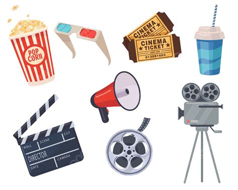 Cinema Elements Set Movie Film Collection Montage Isolated Png And