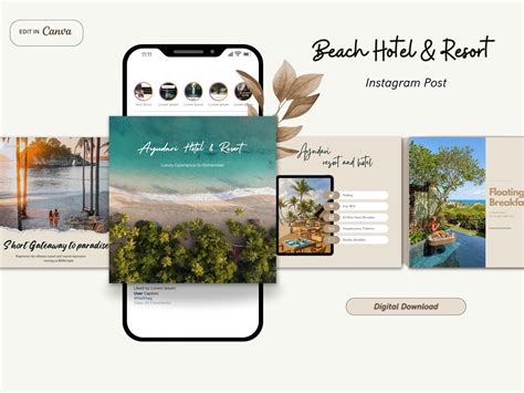 Beach Hotel And Resort Instagram Post Templates Property Etsy Beach