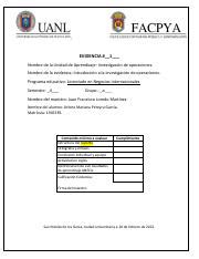 Evidencia Investigaci N De Operaciones Pdf Evidencia Nombre