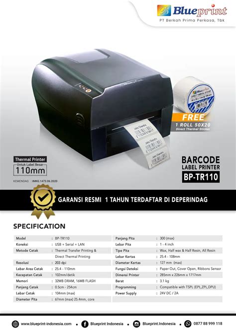 Printer Barcode Thermal Label Blueprint Bp Tr Usb Serial Lan