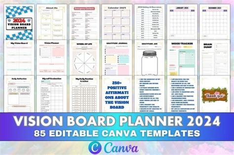 Canva Editable Vision Board Planner 2024 Graphic By KDP Mount