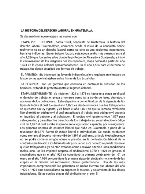 La Historia Del Derecho Laboral En Guatemala Pdf Guatemala