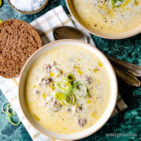 Klassische Käse Lauch Suppe mit Hackfleisch einfach lecker