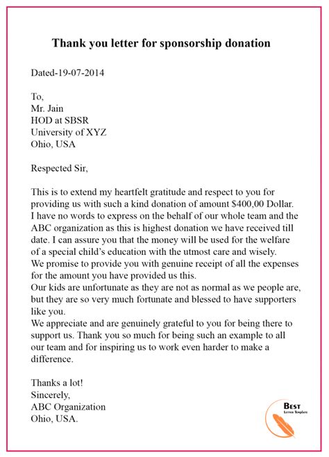 Donor Thank You Letter Template Database Letter Template Collection