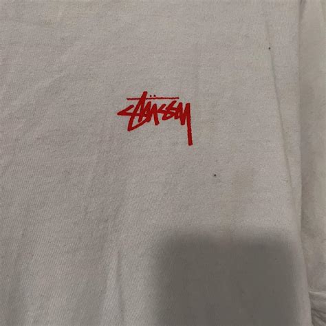 STUSSY logo tshirt -white with red logo -size L but... - Depop