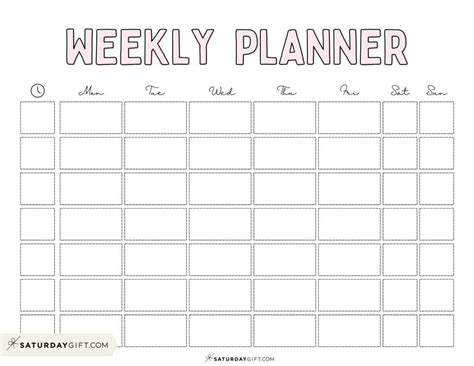 Weekly Calendar With Times Printable