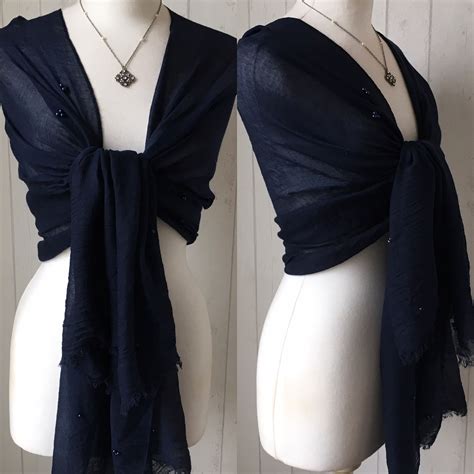 Navy Pashmina Navy Pearl Beading Design Wrap Navy Shawl Etsy Navy Shawl Pashmina Attire