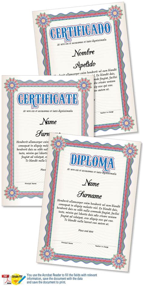 Diploma Or Certificate Template In Adobe Illustrator And Interactive Pdf