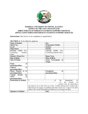 Fillable Online FUDMA Application Form for Indigent Students Support Services Fax Email Print ...