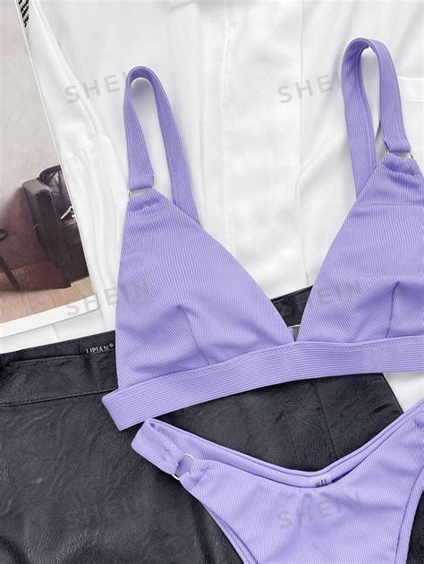 SHEIN Swim Conjunto de biquíni nervuras anel vinculado alça