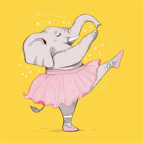 Cute Elephant Ballerina Dancing In Pink Tutu Stock Vector