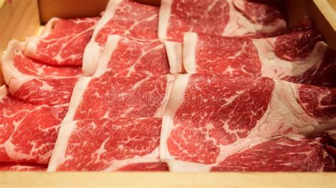 Fresh Raw Beef Slices Meat For Japanese Food Shabu Shabu Or Yakiniku