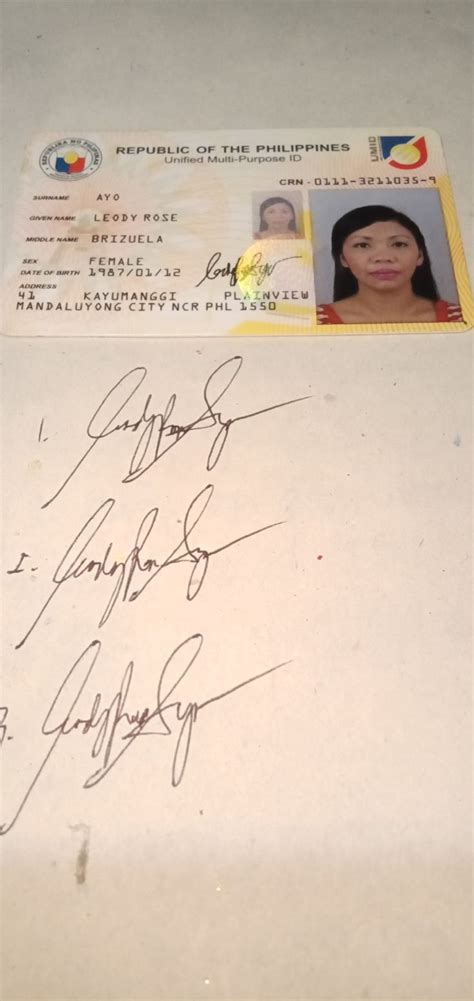 Ayo Leody Rose Gov T Issued Id W Specimen Signatures Ayo Mandaluyong