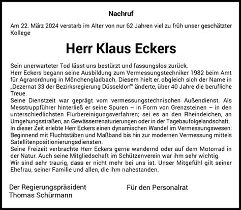 Alle Traueranzeigen für Klaus Eckers trauer rp online de