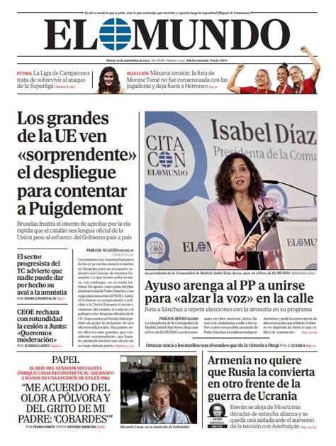 Portada De EL MUNDO Del Martes 19 De Septiembre De 2023 Medios