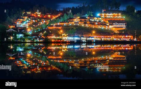 Ban Rak Thai Village At Night In Mae Hong Son Province Thailand Stock